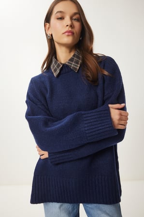 Yumuşak Dokulu Oversize Triko Kazak 4270 LACİVERT LPF0063