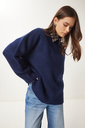 Yumuşak Dokulu Oversize Triko Kazak 4270 LACİVERT LPF0063