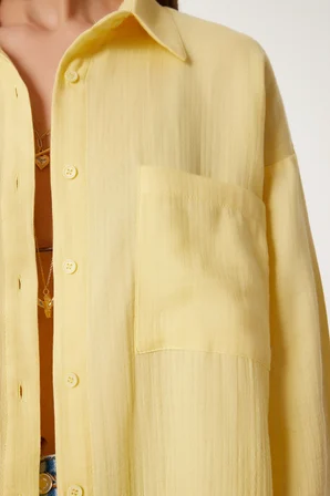 Oversize Basic Müslin Gömlek SARI LMX0002