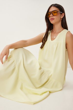 Volanlı Yazlık Müslin Elbise SARI LMX0087