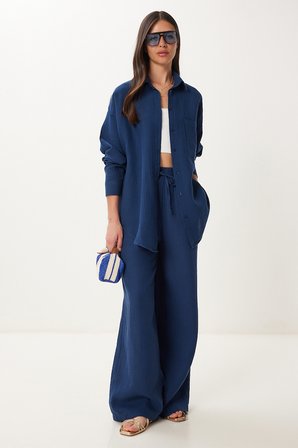 Oversize Müslin Gömlek Pantolon Takım LACİVERT LSA0014