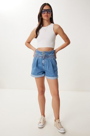 Yüksek Bel Denim Şort AÇIK MAVİ LUT0019