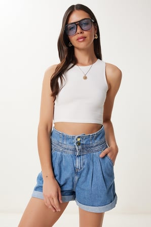Yüksek Bel Denim Şort AÇIK MAVİ LUT0019