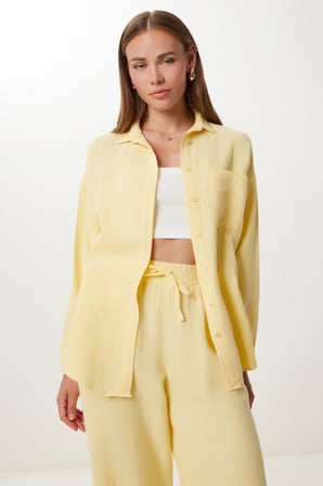 Oversize Müslin Gömlek Pantolon Takım SARI LSA0014