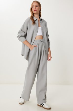 Oversize Müslin Gömlek Pantolon Takım GRİ LSA0014