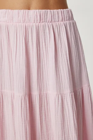 Volanlı Yazlık Müslin Etek ŞEKER PEMBE LKT0005