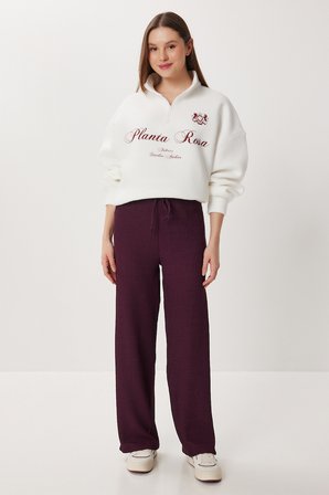 Geniş Paça Krinkıl Örme Pantolon MÜRDÜM LCI0057