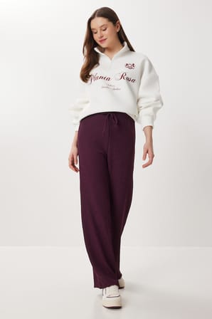 Geniş Paça Krinkıl Örme Pantolon MÜRDÜM LCI0057