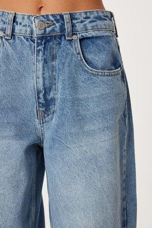 Yüksek Bel Balon Baggy Jean P0112 ORTA MAVİ LRI0018