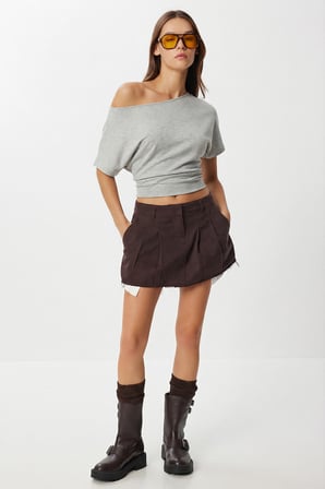 Açık Omuzlu Modal Bluz GRİ MELANJ LBY0048