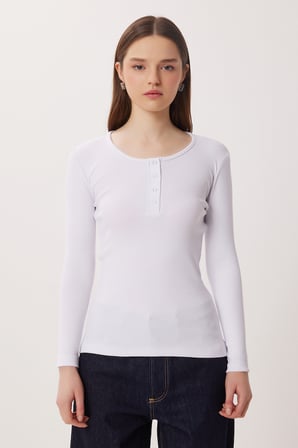 Çıtçıtlı Fitilli Örme Bluz BEYAZ LRN0015
