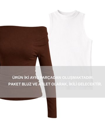 Açık Omuzlu Atletli Örme Bluz KAHVERENGİ LAX0009