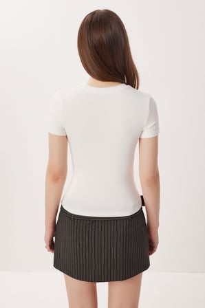 Bisiklet Yaka Basic Örme T-shirt KEMİK LDZ0067