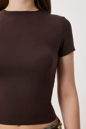 2’li Paket Bisiklet Yaka Basic Örme T-shirt KAHVERENGİ KEMİK LDZ0066