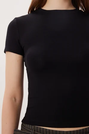 2’li Paket Bisiklet Yaka Basic Örme T-shirt SİYAH KEMİK LDZ0066