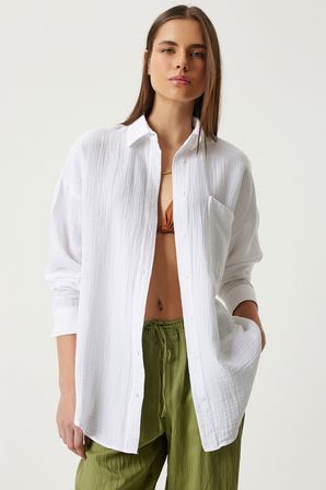 Oversize Basic Müslin Gömlek BEYAZ LMX0002