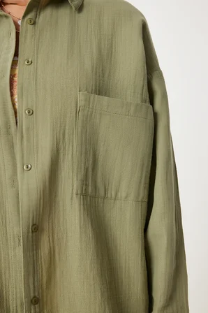 Oversize Basic Müslin Gömlek ÇAĞLA YEŞİLİ LMX0002