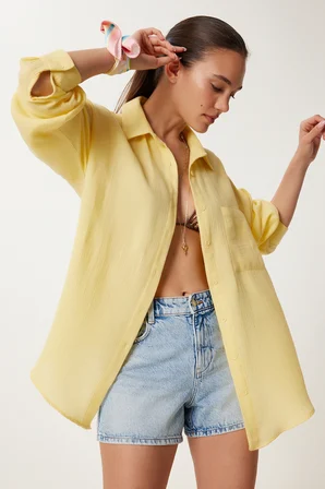 Oversize Basic Müslin Gömlek SARI LMX0002