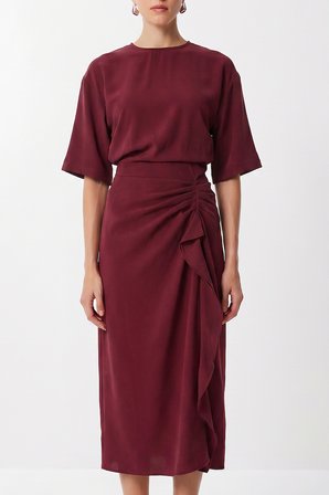 Drapeli Midi Modal Elbise MÜRDÜM LNT0033