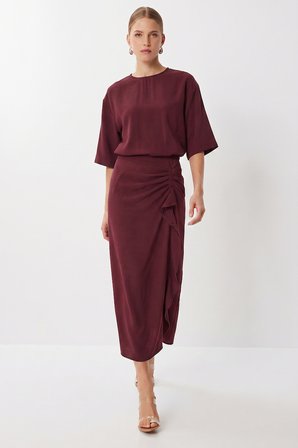 Drapeli Midi Modal Elbise MÜRDÜM LNT0033