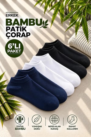 6 Lı Royam Belino Koku Yapmayan Bambu Erkek Dikişsiz Patik Çorap