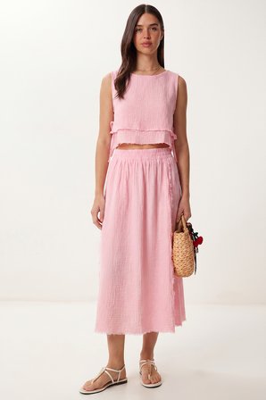 Müslin Bluz Etek Takım PEMBE LAX0012