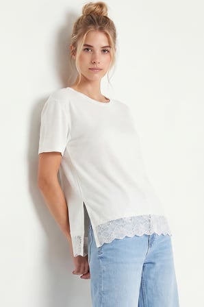 Dantelli Oversize Mevsimlik Triko Bluz BEYAZ LYY0146