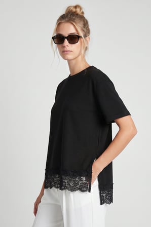 Dantelli Oversize Mevsimlik Triko Bluz SİYAH LYY0146