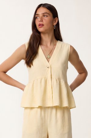 Keten Bluz Pantolon Takım SARI LAZ0009
