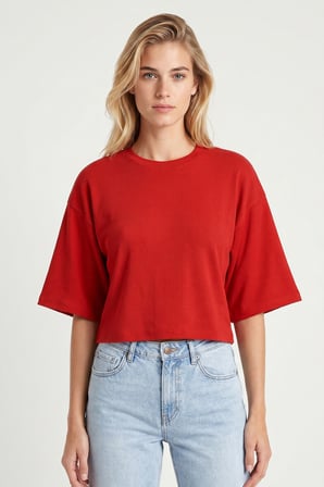 Yarasa Kollu Basic Modal T-shirt KIRMIZI LUB0357