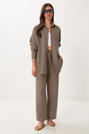 Oversize Müslin Gömlek Pantolon Takım VİZON LSA0014