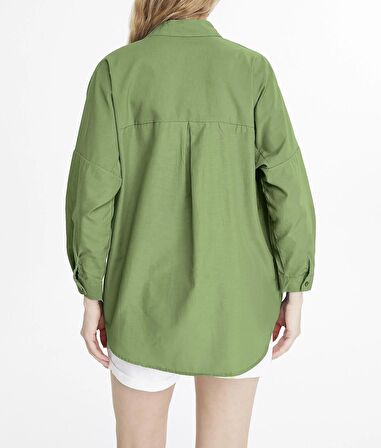 Kadın Oversize Uzun Basic Gömlek - HAKİ