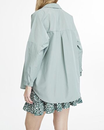 Kadın Oversize Uzun Basic Gömlek - ÇAĞLA YEŞİLİ