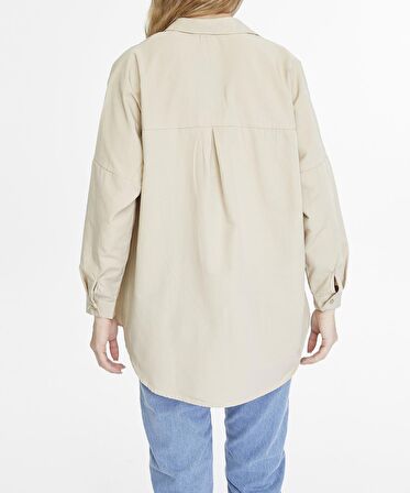 Kadın Oversize Uzun Basic Gömlek - KOYU KREM