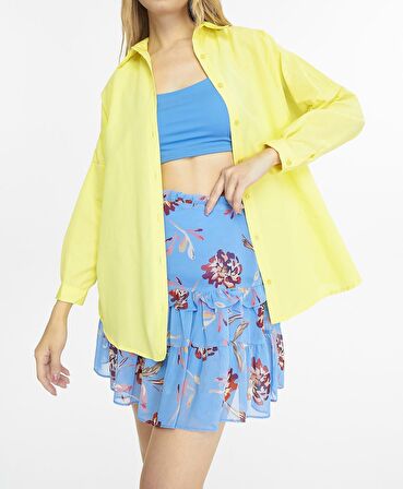 Kadın Oversize Uzun Basic Gömlek - SARI