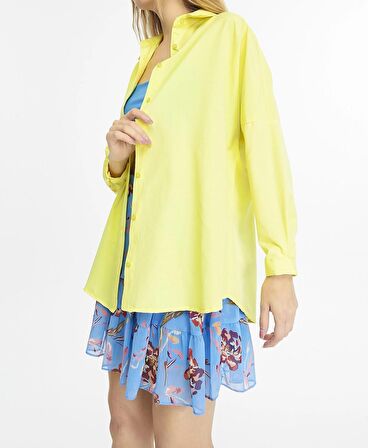 Kadın Oversize Uzun Basic Gömlek - SARI