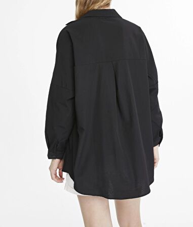 Kadın Oversize Uzun Basic Gömlek - SİYAH
