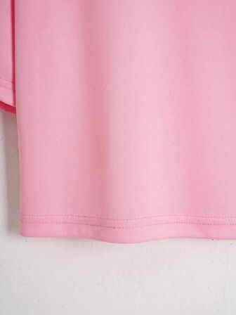 Kadın Oversize Bisiklet Yaka Düz Crop T-shirt - PEMBE