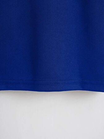 Kadın Oversize Bisiklet Yaka Düz Crop T-shirt - SAKS MAVİSİ