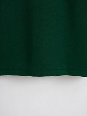 Kadın Oversize Bisiklet Yaka Düz Crop T-shirt - YEŞİL