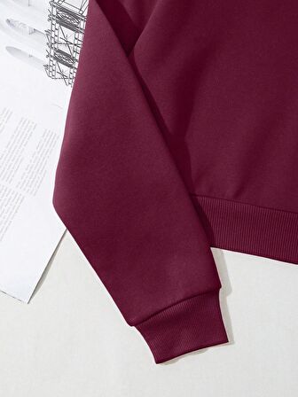 Kadın Basic Crop İçi Polarlı Oversize Sweatshirt - BORDO