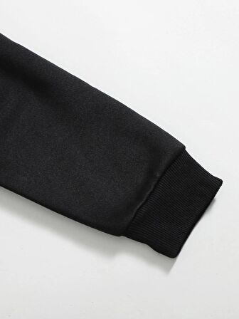 Kadın Basic Crop İçi Polarlı Oversize Sweatshirt - SİYAH