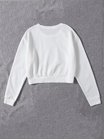 Kadın Basic Crop İçi Polarlı Oversize Sweatshirt - EKRU