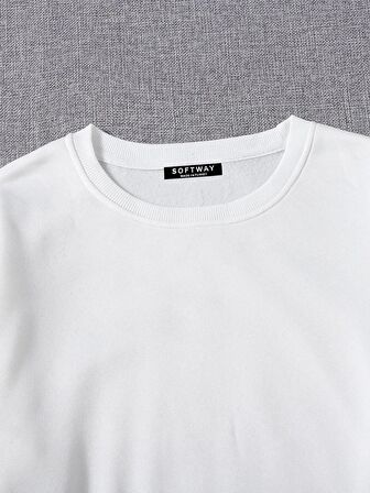 Kadın Basic Crop İçi Polarlı Oversize Sweatshirt - EKRU