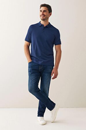 Erkek Kısa Kollu Polo Yaka T-shirt - İNDİGO