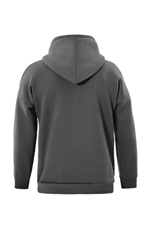 Unisex Fermuarlı Kapüşonlu Oversize Sweatshirt - FÜME