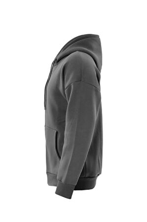 Unisex Fermuarlı Kapüşonlu Oversize Sweatshirt - FÜME