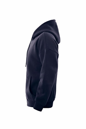 Unisex Fermuarlı Kapüşonlu Oversize Sweatshirt - LACİVERT