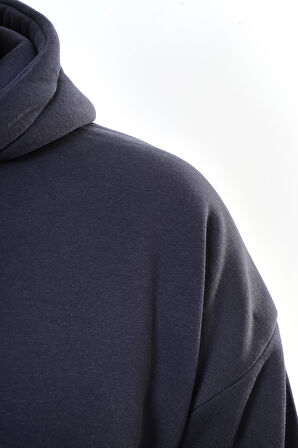 Unisex Fermuarlı Kapüşonlu Oversize Sweatshirt - LACİVERT