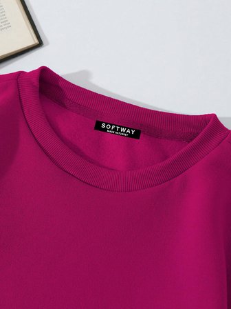 Unisex Oversize Bisiklet Yaka Basic Ribbom Cherry Baskılı Sweatshirt - FUŞYA